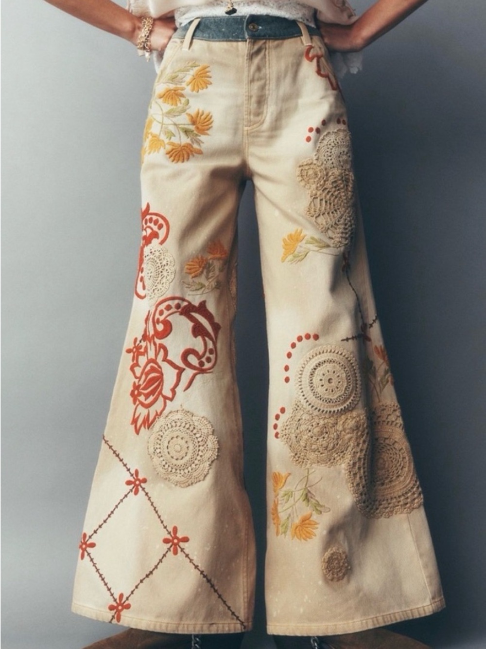 NWT Free People We the Free Falling Love Wide-Leg Jeans Morning Star Cream 32 - Picture 5 of 16